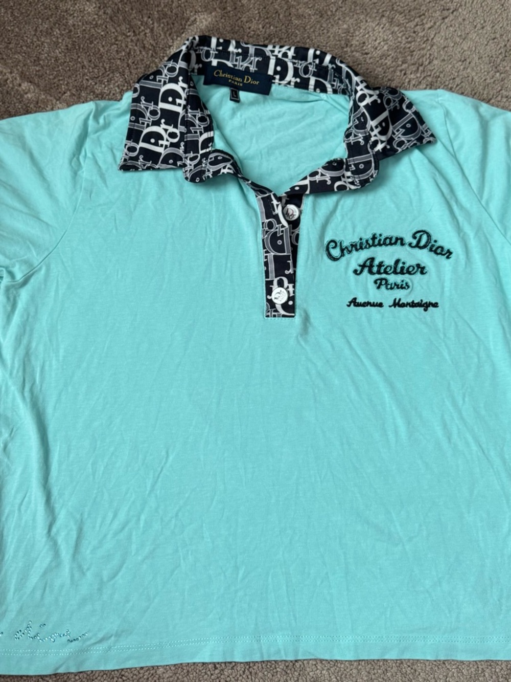 Dior women Polo in Light Aqua with Black Logo Collar